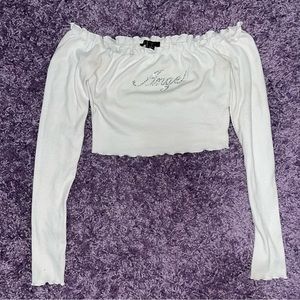 forever 21 "angel" rhinestone off shoulder top